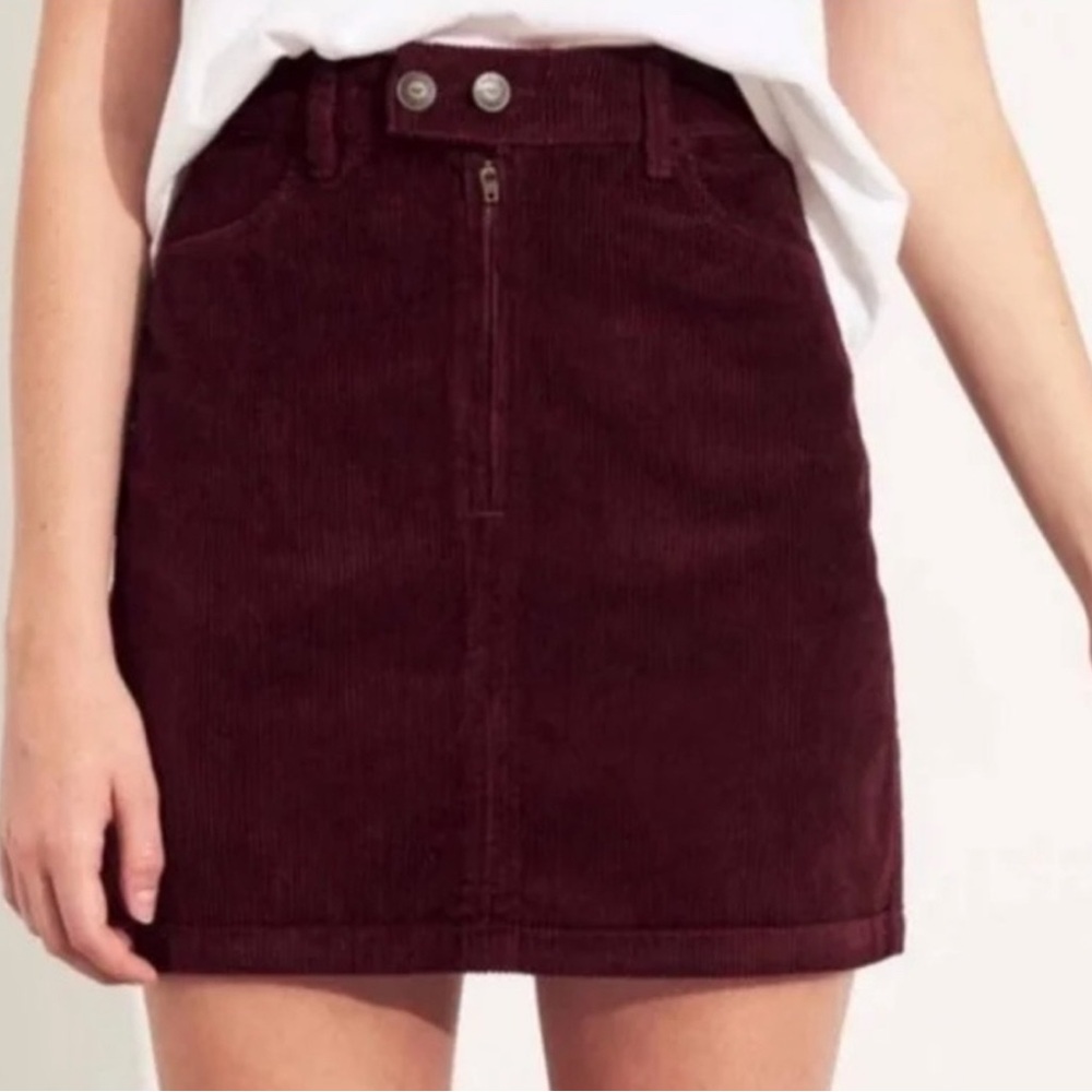 Hollister Corduroy Burgundy High-Rise Mini Skirt